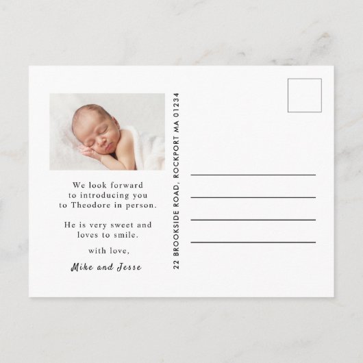 Carte Postale Faire-part Nom du script Photo Overlay Birth (Dos)