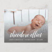 Carte Postale Faire-part Nom du script Photo Overlay Birth (Devant)