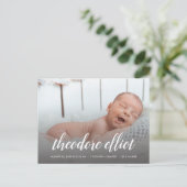 Carte Postale Faire-part Nom du script Photo Overlay Birth (Debout devant)