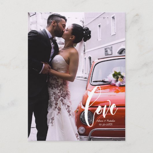 Carte Postale Faire-part Nom photo personnalisé du script d'amour mariage (Devant)