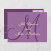 Carte Postale Faire-part Noms de monogrammes de crème violette Enregistrer (Devant / Derrière)