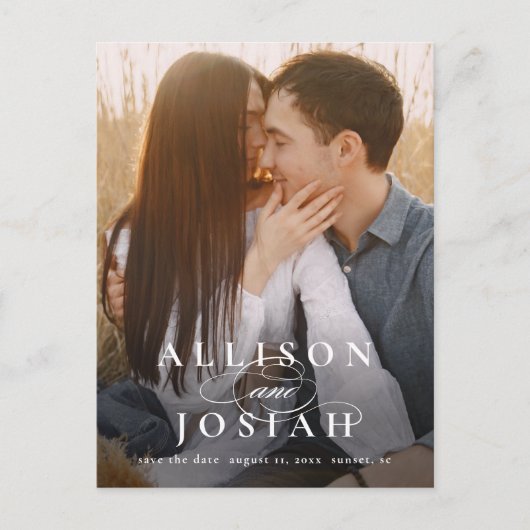 Carte Postale Faire-part Noms Élégants Classiques Photo Mariage Enregistrer (Devant)