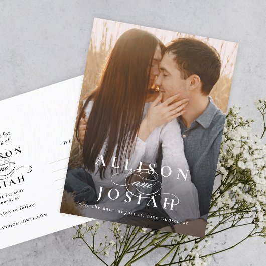 Carte Postale Faire-part Noms Élégants Classiques Photo Mariage Enregistrer