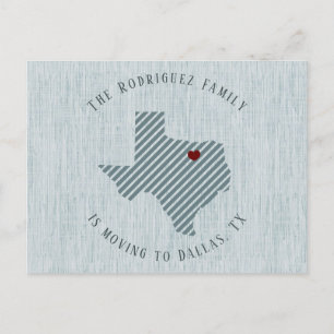 Carte Postale Faire-part North Texas Blue Linen et Heart Texas Moving