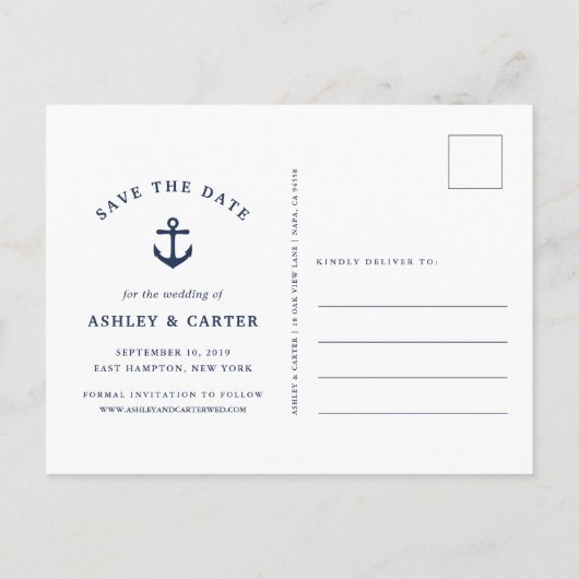 Carte Postale Faire-part Noté | Enregistrer la date nautique (Dos)