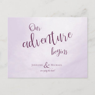 Carte Postale Faire-part Notre aventure commence calligraphie prune mariage