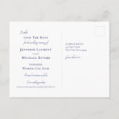 Carte Postale Faire-part Notre aventure commence mariage typographique bleu (Dos)