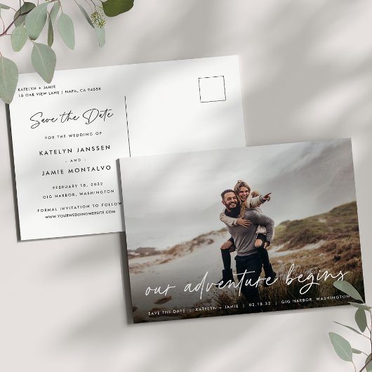 Carte Postale Faire-part Notre aventure commence | Photo complète Enregistr