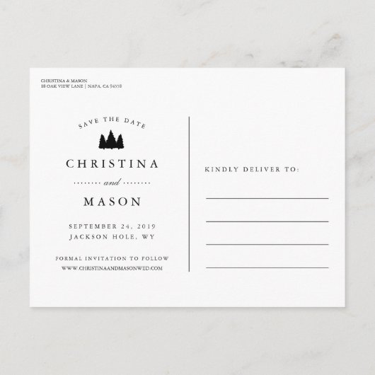 Carte Postale Faire-part Notre aventure commence | Photo de mise en mémoire (Dos)