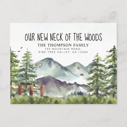 Carte Postale Faire-part Notre nouveau cou de l'aquarelle mobile de Woods (Devant)