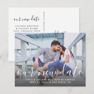 Carte Postale Faire-part Notre nouvelle date manuscrite script Mariage phot