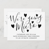 Carte Postale Faire-part Nous allons faire un micro mariage Script Hearts (Devant / Derrière)
