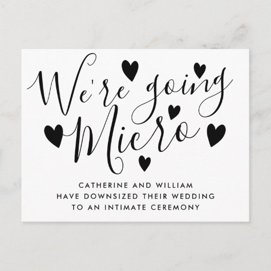 Carte Postale Faire-part Nous allons faire un micro mariage Script Hearts (Devant)