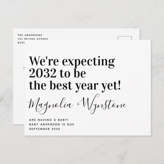 Carte Postale Faire-part Nous attendons Typographie Gras Grossesse Moderne (Devant / Derrière)