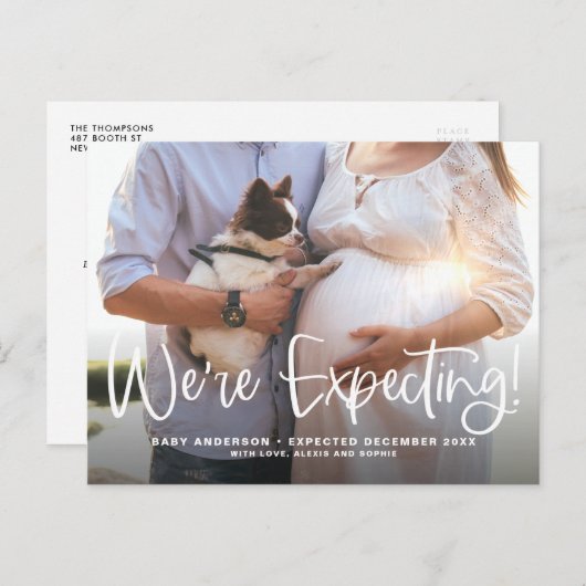 Carte Postale Faire-part Nous attendons un bébé Calligraphie moderne Annonc (Devant / Derrière)