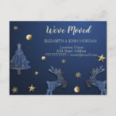 Carte Postale Faire-part Nous avons bougé, arbre de Noël bleu, rennes (Devant)