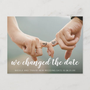 Carte Postale Faire-part Nous avons changé la date Photo d'écriture blanche