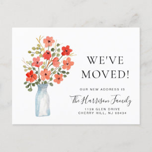 Carte Postale Faire-part Nous avons déménagé Aquarelle florale déménagement