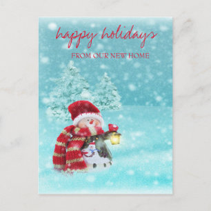 Carte Postale Faire-part Nous avons déménagé,Arbre de Noël,Bonhomme de neig