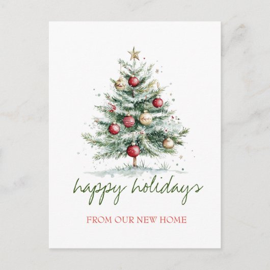 Carte Postale Faire-part Nous Avons Déménagé, Arbre De Noël Boules Rouges (Devant)