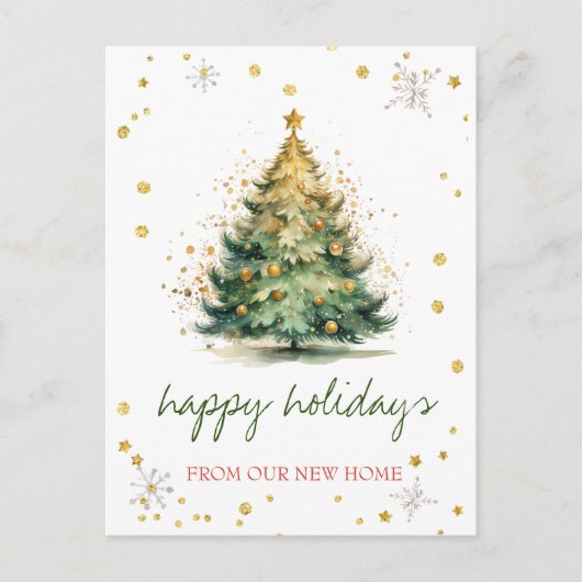 Carte Postale Faire-part Nous Avons Déménagé, Arbre De Noël Or (Devant)