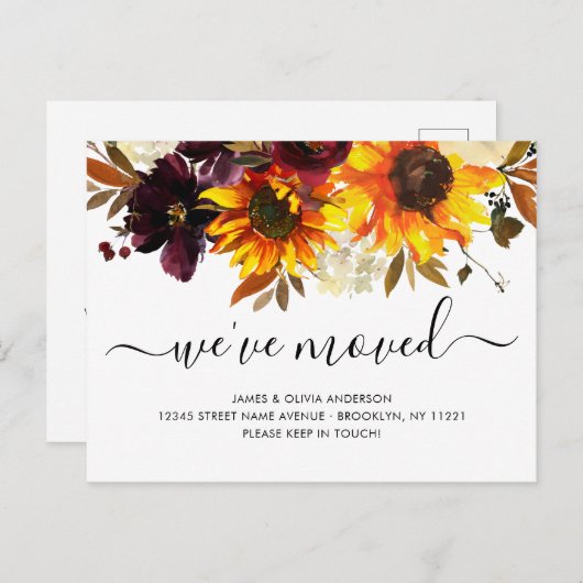 Carte Postale Faire-part Nous avons déménagé Autumn Boho Sunflower Blooms M (Devant / Derrière)