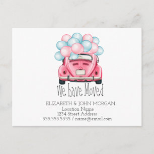 Carte Postale Faire-part Nous Avons Déménagé, Ballons De Voiture, Nouvelle