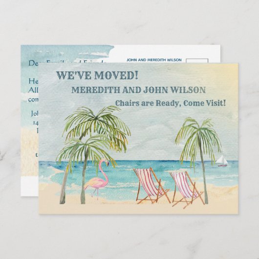 Carte Postale Faire-part Nous avons déménagé Budget Aquarelle Ocean Beach M (Devant / Derrière)