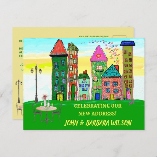 Carte Postale Faire-part Nous avons déménagé Budget City Apartment Houses d (Devant / Derrière)