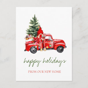 Carte Postale Faire-part Nous avons déménagé, Camion Rouge, Gnome de l'Arbr