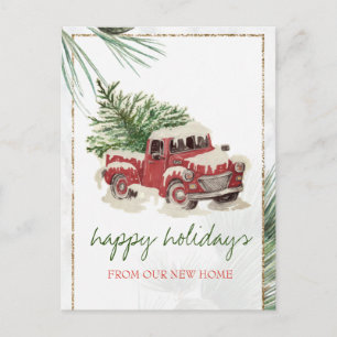Carte Postale Faire-part Nous avons déménagé,Camion Rouge,Sapin de Noël enn