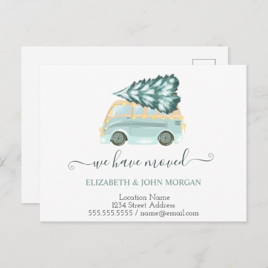 Carte Postale Faire-part Nous avons déménagé Camion Vert Sapin de Noël  (Devant / Derrière)