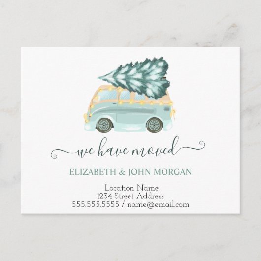 Carte Postale Faire-part Nous avons déménagé Camion Vert Sapin de Noël (Devant)