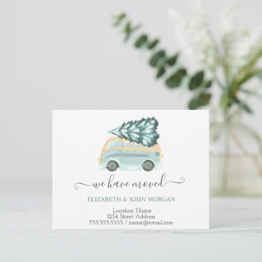 Carte Postale Faire-part Nous avons déménagé Camion Vert Sapin de Noël (Debout devant)