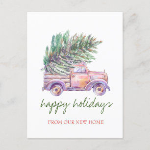 Carte Postale Faire-part Nous avons déménagé,Chic Truck,Pine Tree Holiday