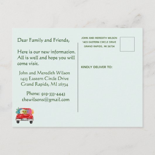 Carte Postale Faire-part Nous avons déménagé classique Charming Floral Red (Dos)