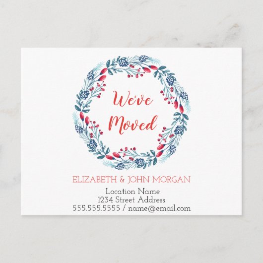 Carte Postale Faire-part Nous avons déménagé, Couronne de Noël bleue, Nouve (Devant)