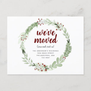 Carte Postale Faire-part Nous avons déménagé Couronne de Noël Chic Fêtes