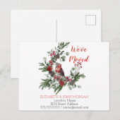 Carte Postale Faire-part Nous avons déménagé,Couronne de Noël Rouge Cardina (Devant / Derrière)