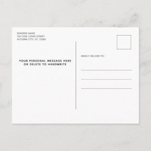 Carte Postale Faire-part Nous avons déménagé Cow d'automne des Highlands No (Dos)