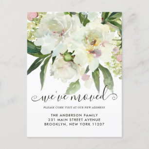 Carte Postale Faire-part Nous avons déménagé Elégant Floral Botanical Peony