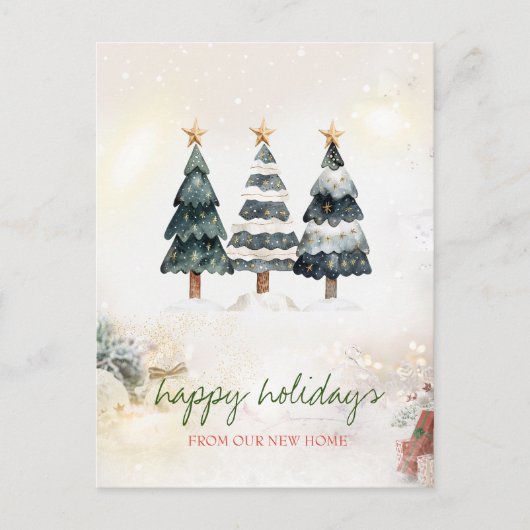 Carte Postale Faire-part Nous avons déménagé,Étoiles,Sapins de Noël (Devant)