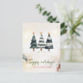 Carte Postale Faire-part Nous avons déménagé,Étoiles,Sapins de Noël (Debout devant)