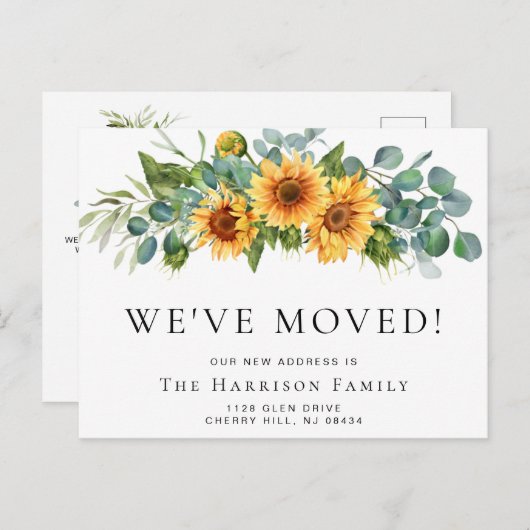 Carte Postale Faire-part Nous avons déménagé Eucalyptus Tournesol Déménagem (Devant / Derrière)