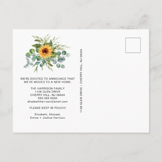 Carte Postale Faire-part Nous avons déménagé Eucalyptus Tournesol Déménagem (Dos)