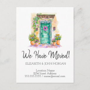 Carte Postale Faire-part Nous avons déménagé, fleurs à la porte de la maiso