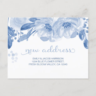 Carte Postale Faire-part Nous avons déménagé - Fleurs à l'aquarelle bleue -