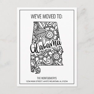 Carte Postale Faire-part Nous avons déménagé Floral Mandala Alabama State N