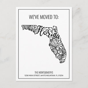 Carte Postale Faire-part Nous avons déménagé Floral Mandala Florida State