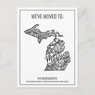 Carte Postale Faire-part Nous avons déménagé Floral Mandala Michigan State